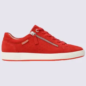 Baskets Mephisto, baskets basses femme en cuir nubuck rouge | Igert Chaussures&Maroquinerie