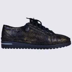 Baskets Mephisto, baskets métallisée femme en cuir noir gold | Igert Chaussures&Maroquinerie