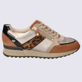 Baskets Mephisto, baskets élégantes léopard femme en cuir brun noisette| Igert Chaussures&Maroquinerie