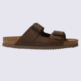Mules Mephisto, mules ouvertes confortables homme en cuir marron  | Igert Chausseur & Maroquinier