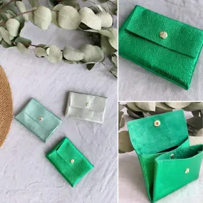 Porte monnaie cuir vert sapin irisé