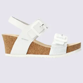 Sandales Mephisto, sandales à talon compensé femme en cuir nubuck blanc I Igert Chaussure&Maroquinerie