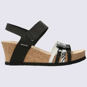 Sandales Mephisto, sandales à talon compensé femme en cuir nubuck noir I Igert Chaussure&Maroquinerie
