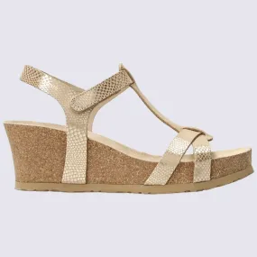 Sandales Mephisto, sandales à talons compensés femme en cuir beige irisé I Igert Chaussure&Maroquinerie